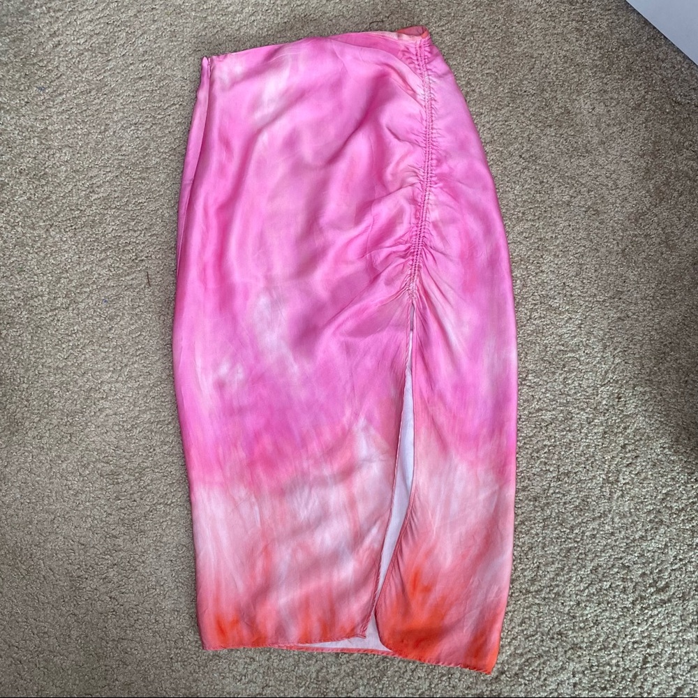 ZARA HOT PINK BARBIE SILKY RUCHE MIDI SKIRT SIZE XS - Picture 4 of 11